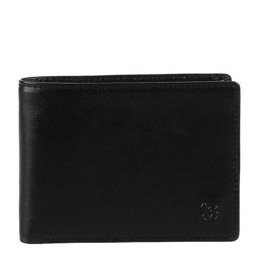 Tony Perotti Viasorte 537 nero black leather bifold wallet, front with debossed VS monogram