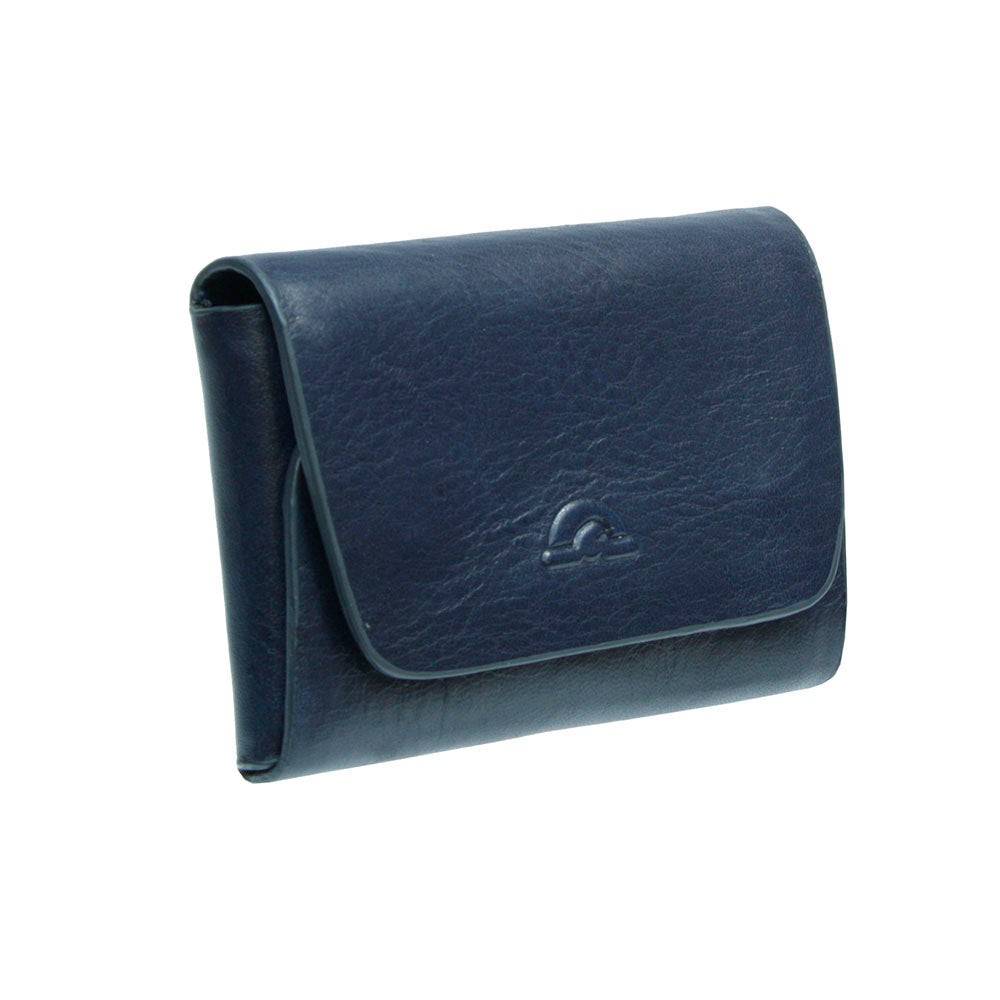 Tony Perotti Nevada 3740+RFID navy leather card holder — three-quarter side view