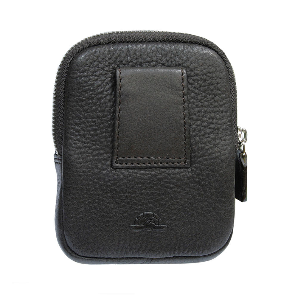 Back of the Tony Perotti Contatto 9145-10.5 — the wide leather belt holder and the embossed turtle emblem