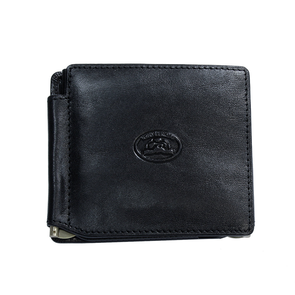 Tony Perotti black bull leather bifold wallet with money clips — Italico 1717 nero