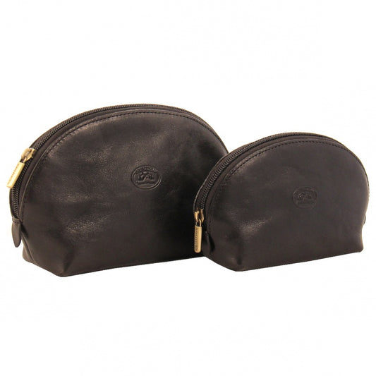 Tony Perotti Italico 1583L+M nero leather cosmetic bag set — the larger and the smaller pouch together