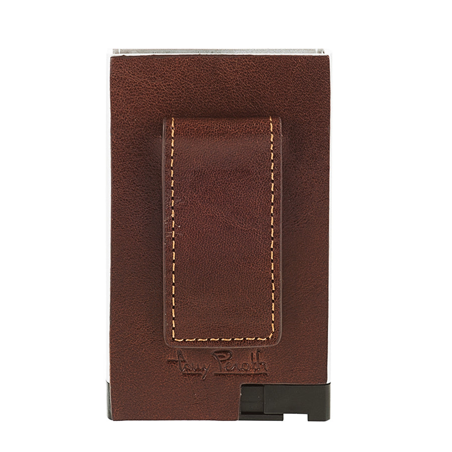 Tony Perotti Nevada 3778 moro — the back with the leather-covered magnetic money clip stitched in contrast tan thread and the embossed Tony Perotti signature