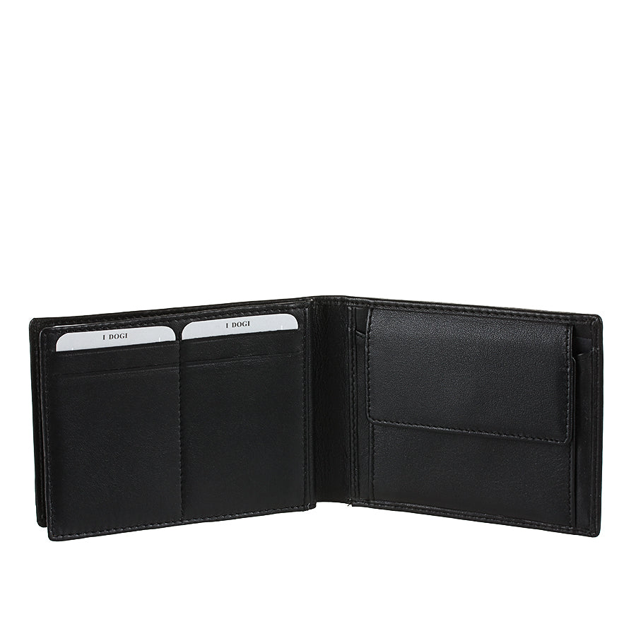 Black leather bifold wallet back view — Tony Perotti Cortina 5085