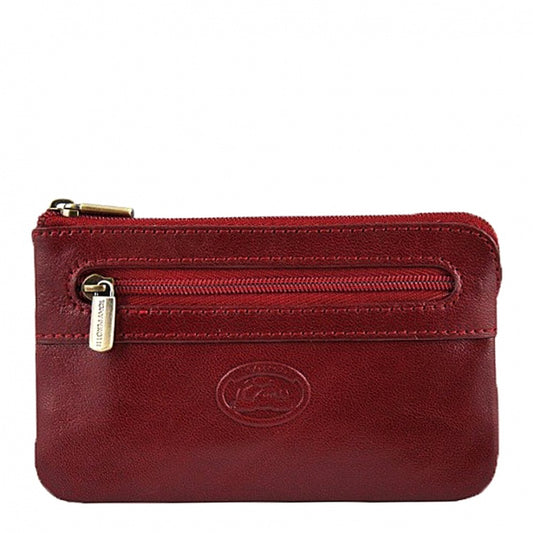 Tony Perotti red bull leather zip key pouch with front zip pocket — Italico 359 rosso