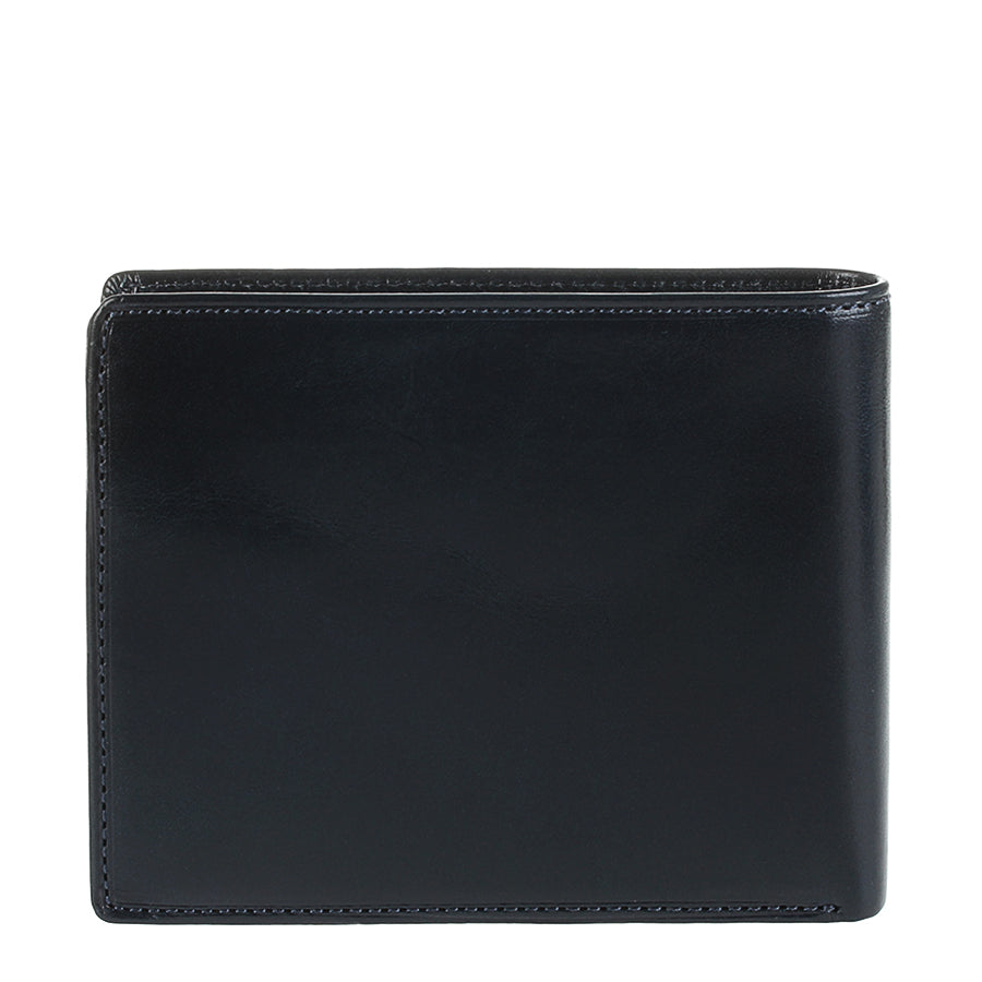 Navy blue leather bifold wallet Tony Perotti Italico 3620 navy — back view with tonal navy stitching