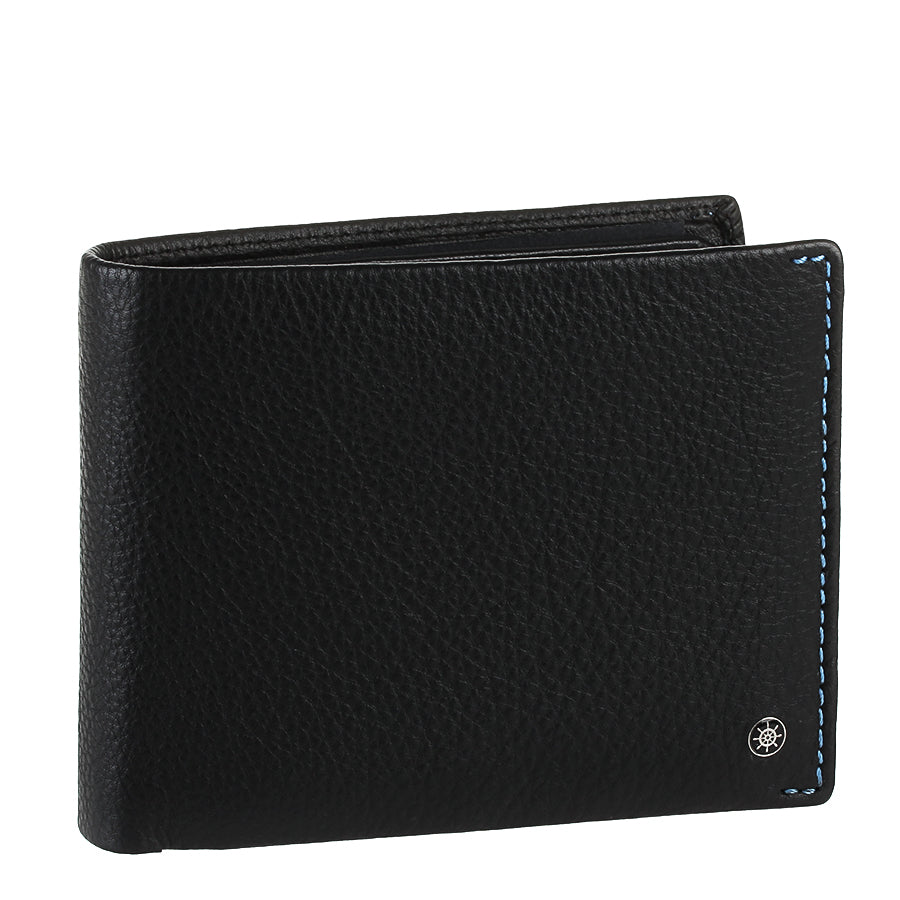 Tony Perotti Timone 11012 black pebbled leather bifold wallet, three-quarter front view