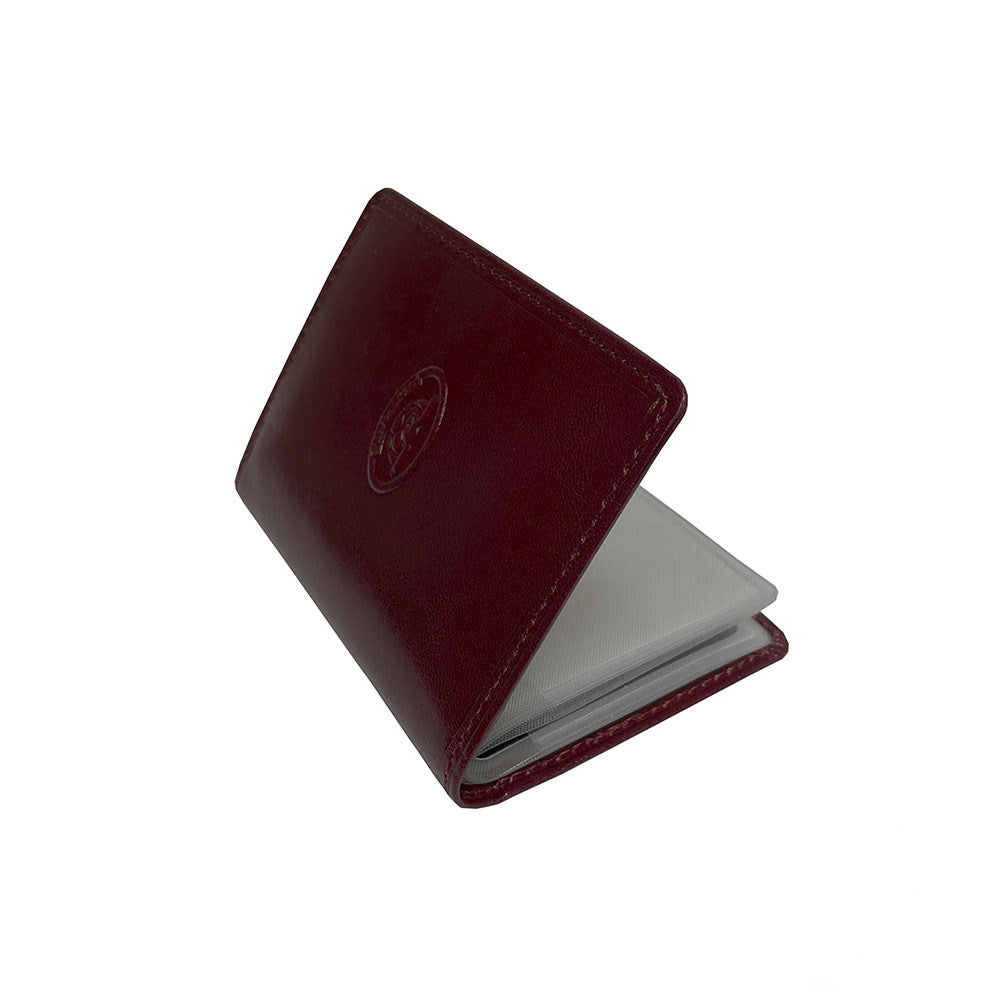 Red leather business card holder with clear card sleeves — Tony Perotti Italico 1007 rosso