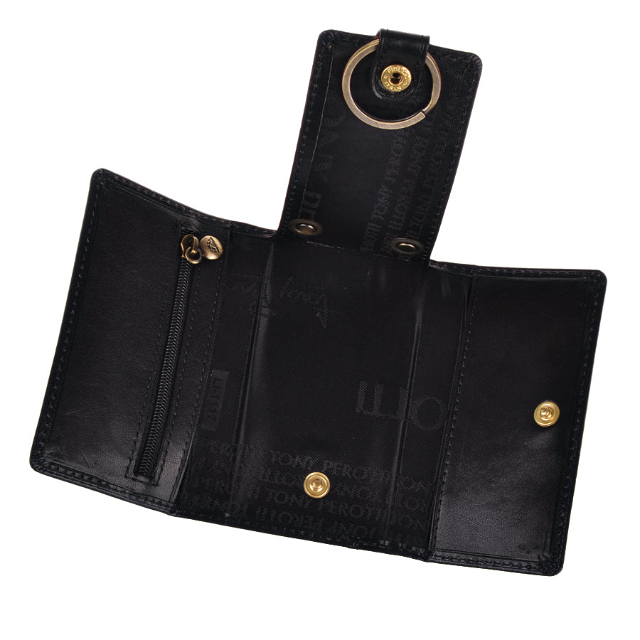 Black leather key case snap — Tony Perotti Italico 1117 nero