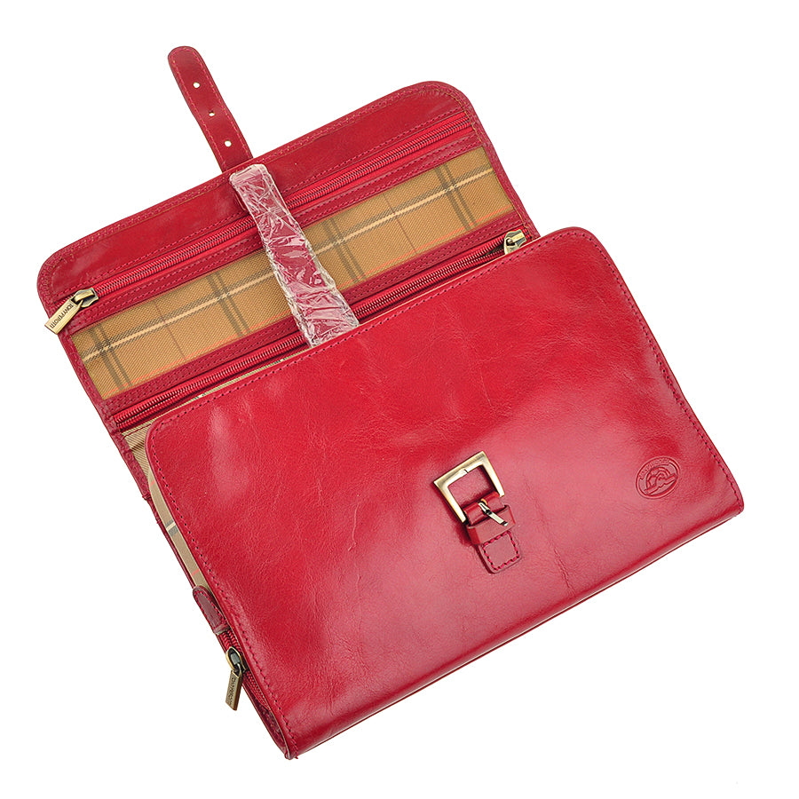 Red leather toiletry bag brass hanging hook — Tony Perotti Italico 8707