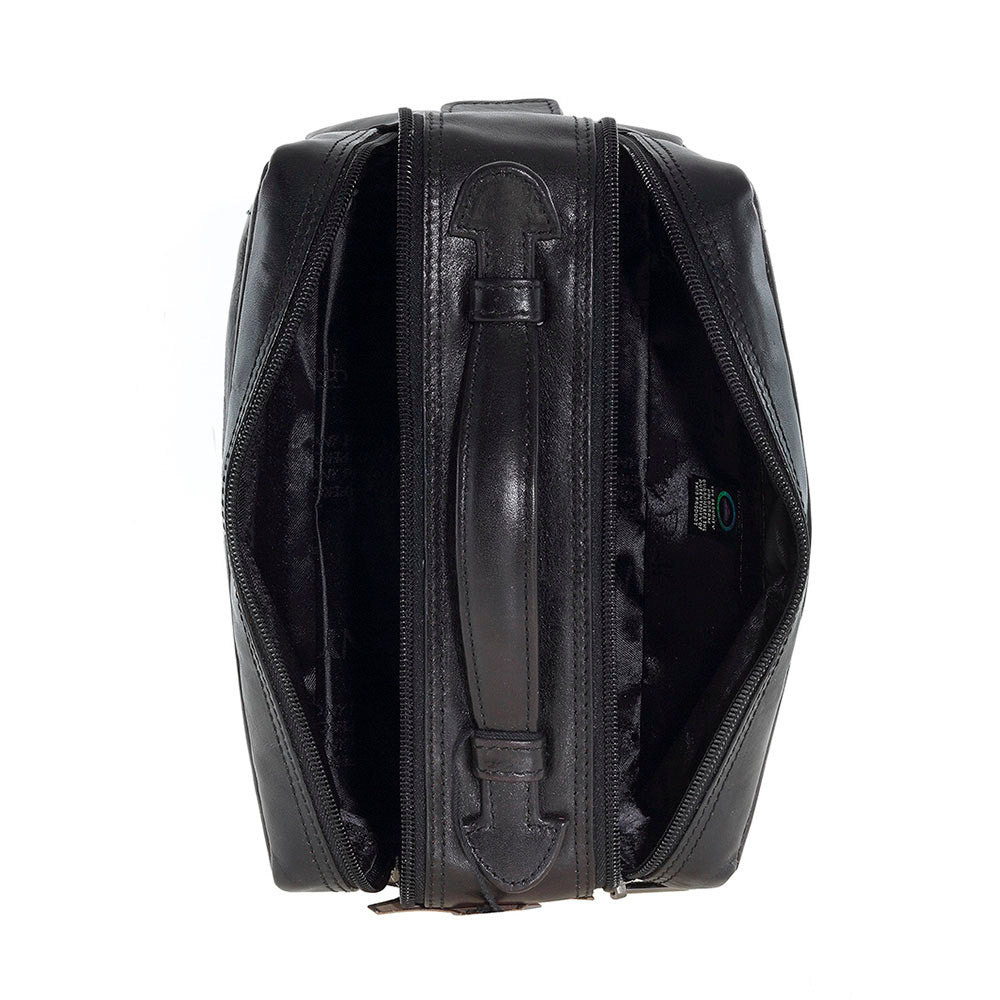 Tony Perotti Italico 8231 nero toiletry bag — side view showing zip compartments and carry handle