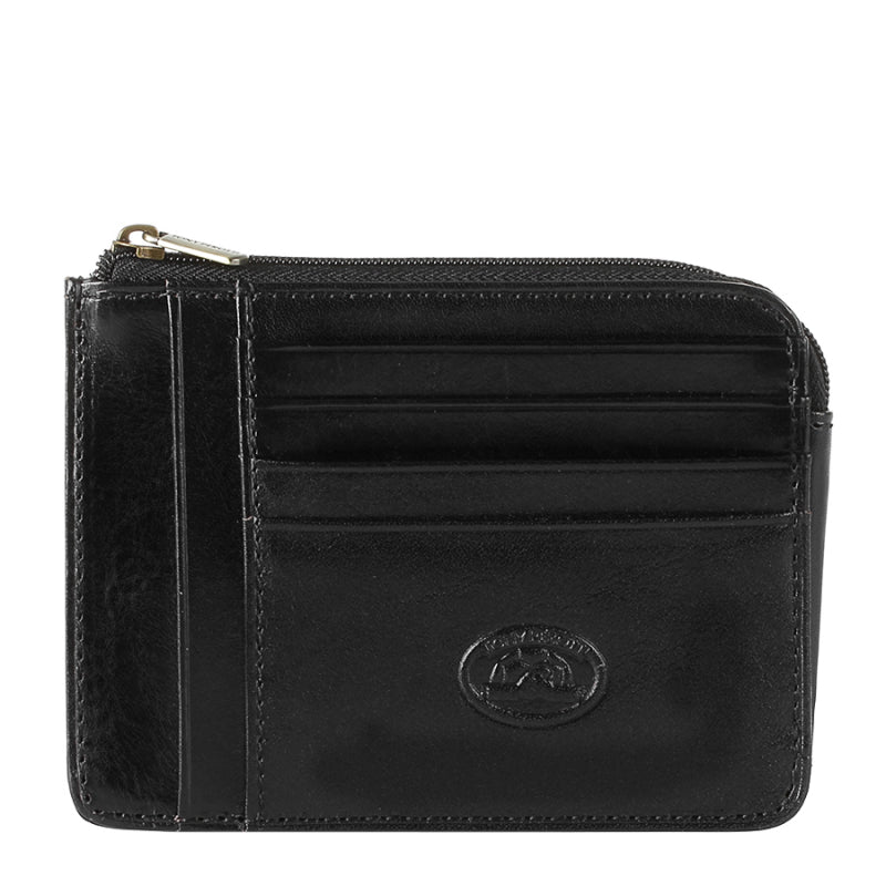 Tony Perotti black bull leather men's card holder with embossed logo — Italico 2275 nero