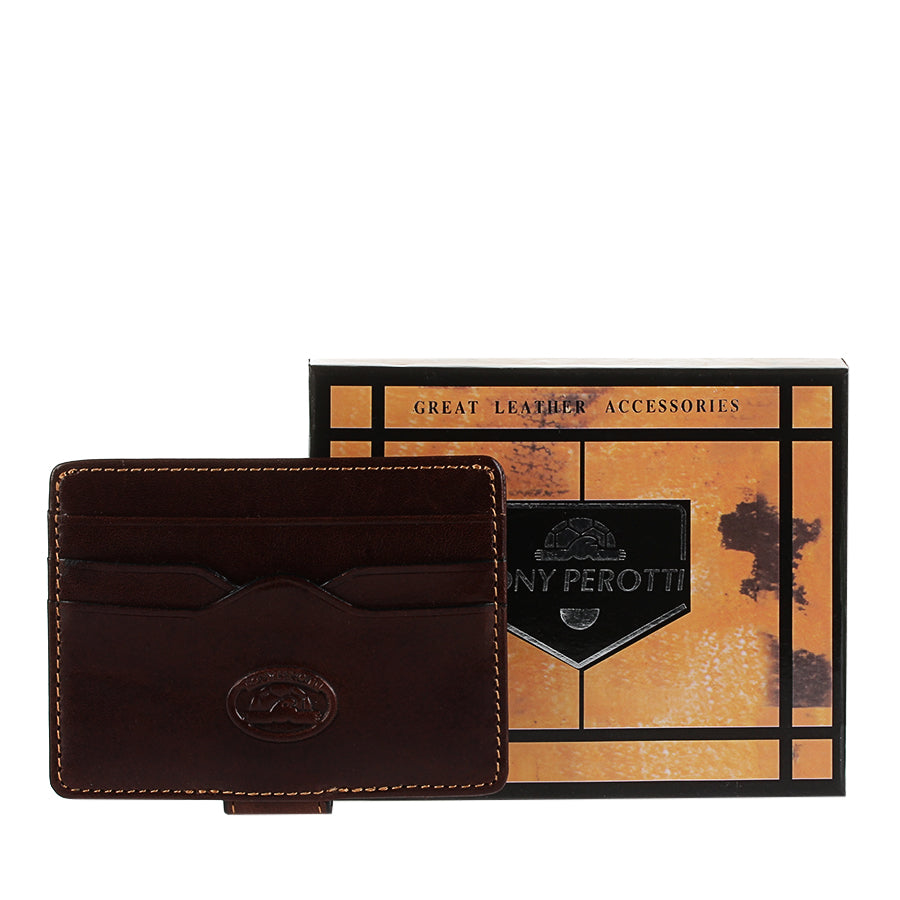 Dark brown leather card holder with Tony Perotti branded gift box — Italico 2553 moro