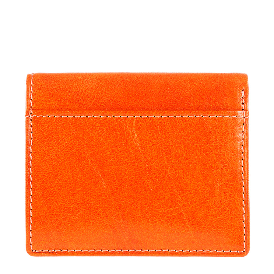 Tony Perotti Topkapi 1034 Mandarino — the back of the orange leather card holder with the fold along the top edge