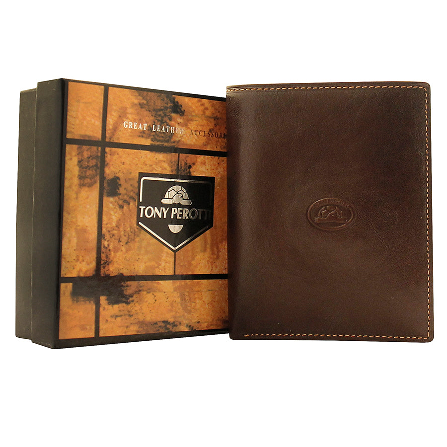 Dark brown card wallet with zip coin pocket — Tony Perotti Italico 2310 moro