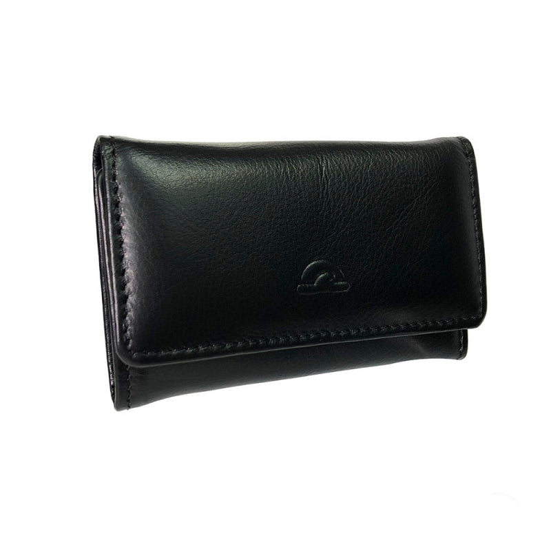 Tony Perotti New Rainbow 1117 nero — black leather key case closed, the turtle emblem embossed on the flap