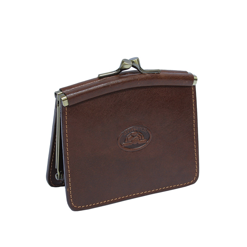 Tony Perotti cognac bull leather coin pouch with kiss-lock clasp — Italico 1260 cognac