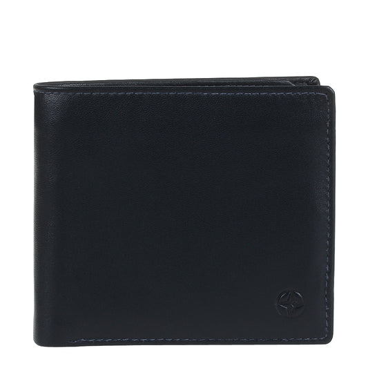 Tony Perotti Cortina 5047 navy calf leather bifold wallet with embossed compass emblem — handcrafted in Italy