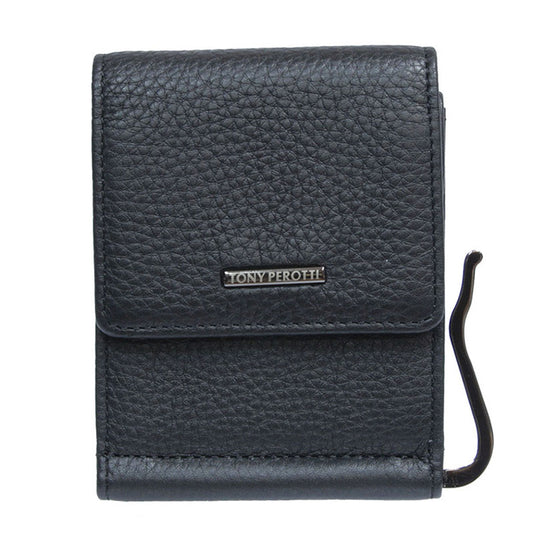 Tony Perotti black calf leather money clip with metal nameplate — New Contatto 3595 nero