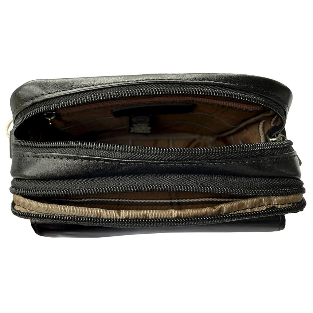 Open black Italico 9148-17 from above — checked lining, care label and hologram tag