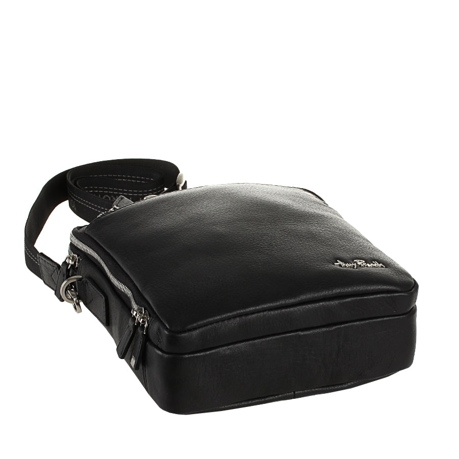 Tony Perotti New Contatto 9744-20 nero lying on its back — grained calf leather and the metal Tony Perotti signature