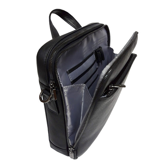 New Contatto 9744-20 nero with the front compartment unzipped down the side — grey Tony Perotti lining, card slots and a pen holder