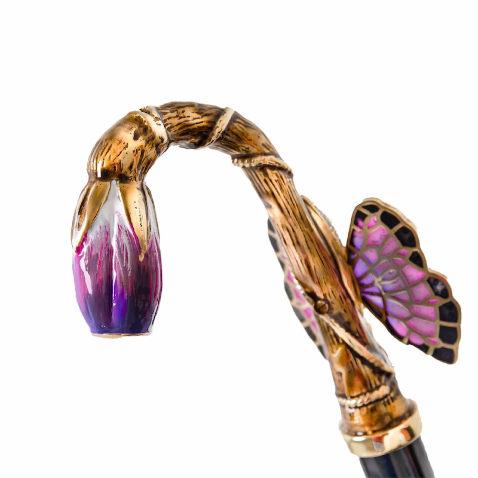 Luxurious Pasotti umbrella handle with butterfly and buds - img 2