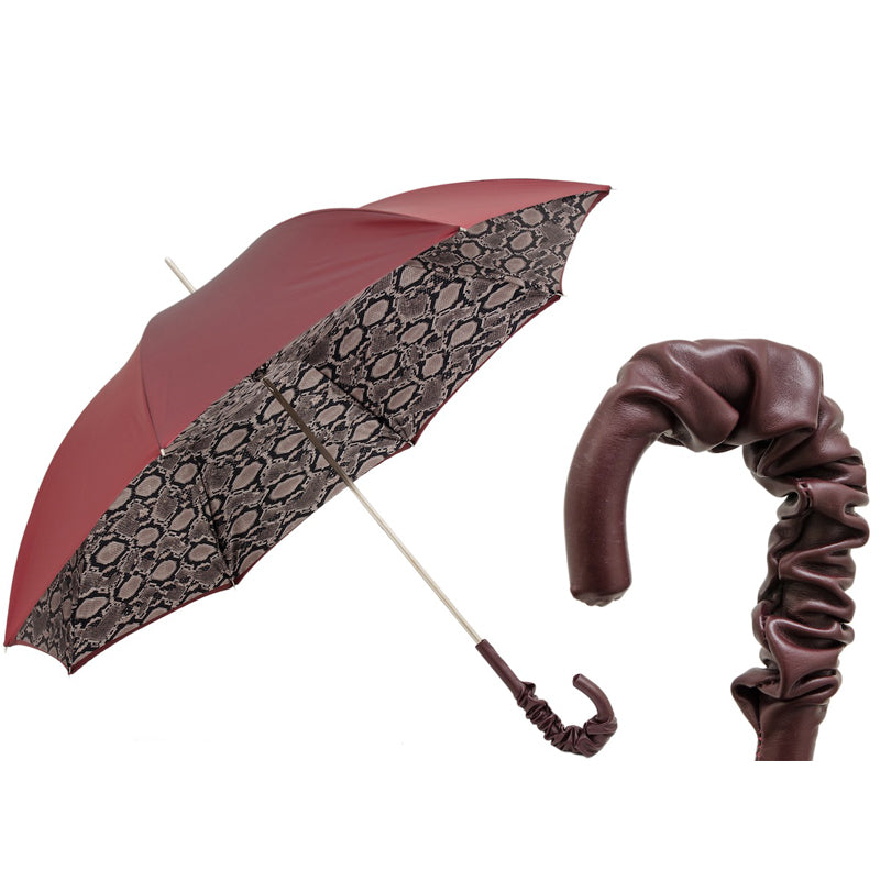 Pasotti burgundy cane umbrella with python-print lining