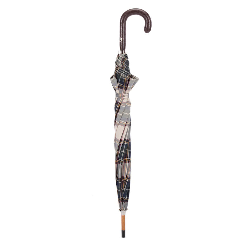 Caged cane umbrella with brown leather handle when folded - img 1