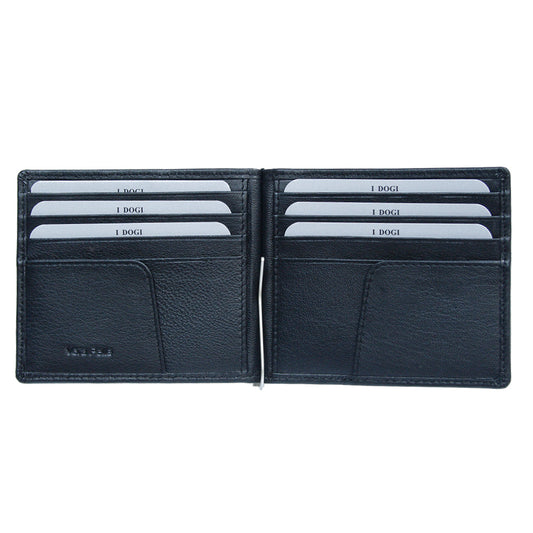 Open black leather money clip wallet with card slots — Tony Perotti Cortina 5000 nero