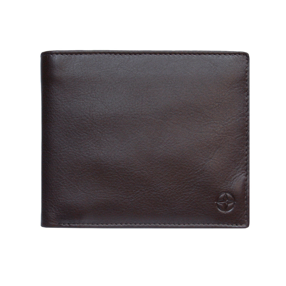 Dark brown Tony Perotti Cortina 5068 leather card wallet seen straight on, closed