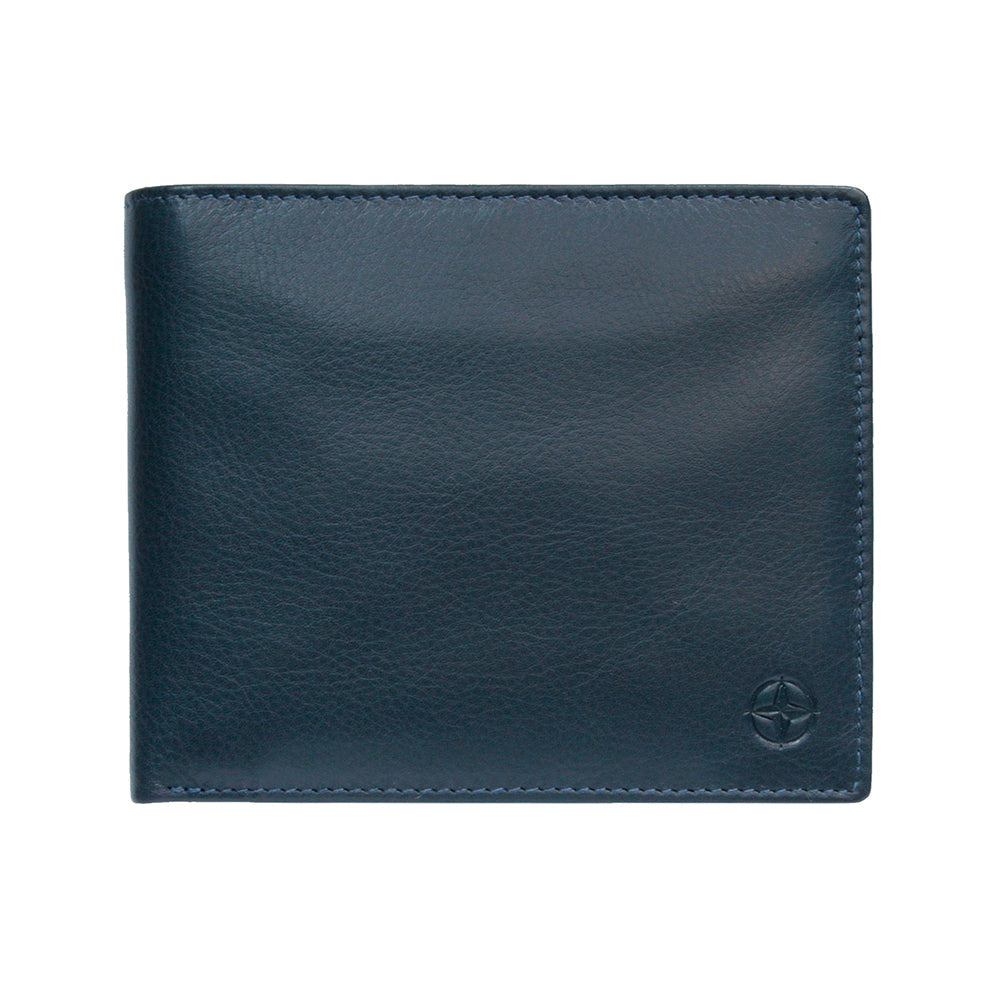 Navy Tony Perotti Cortina 5068 leather card wallet seen straight on, closed