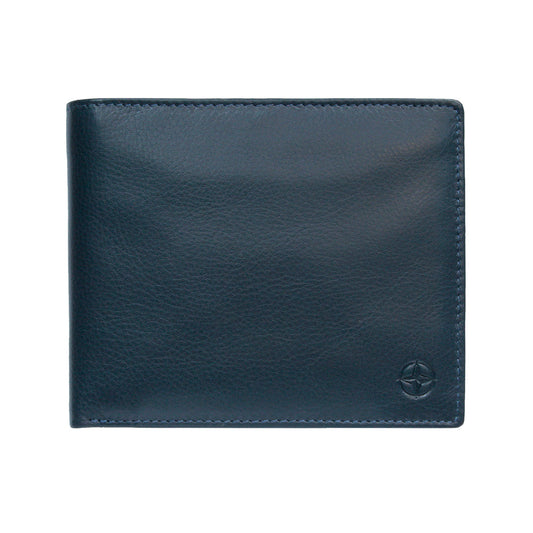 Navy Tony Perotti Cortina 5068 leather card wallet seen straight on, closed
