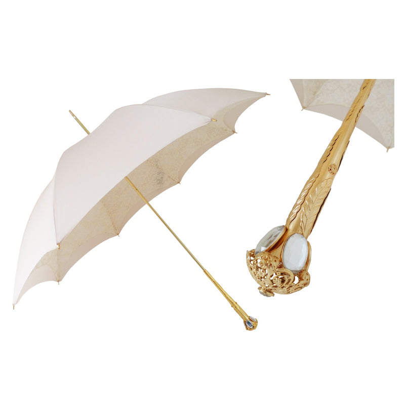 Cream bridal umbrella with double dome and lace by Pasotti