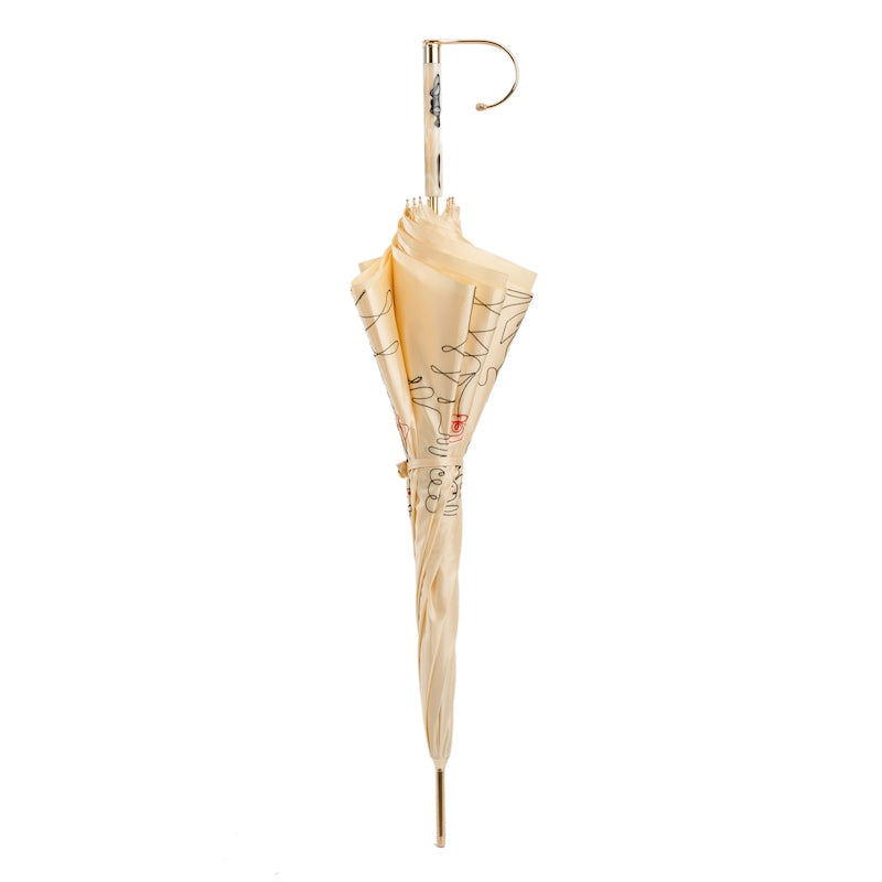 Elegant beige embroidered Pasotti women's umbrella with mother-of-pearl handle - img 5