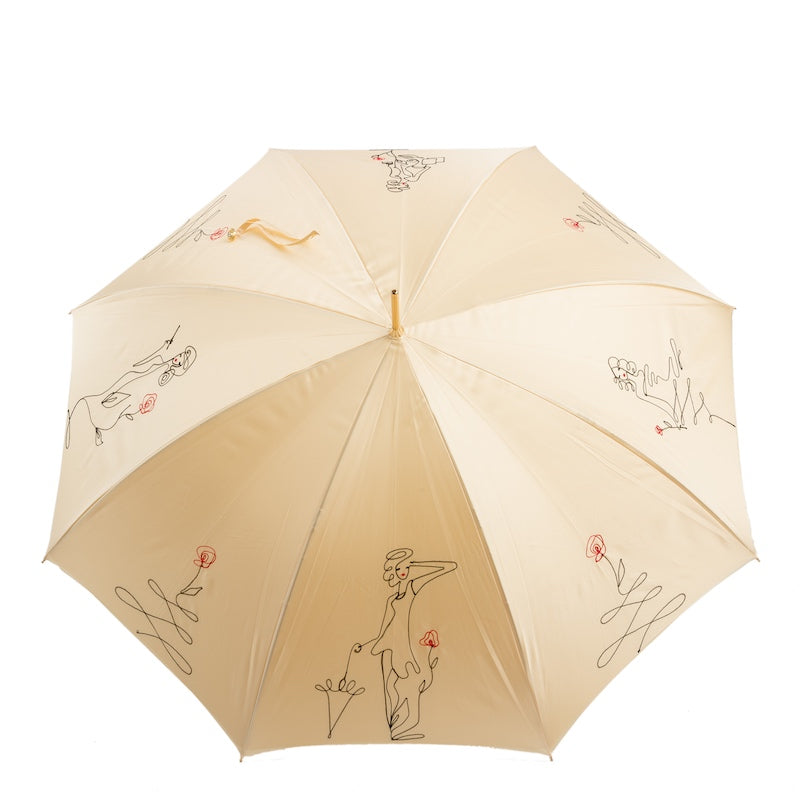 Elegant beige embroidered Pasotti women's umbrella with mother-of-pearl handle - img 2