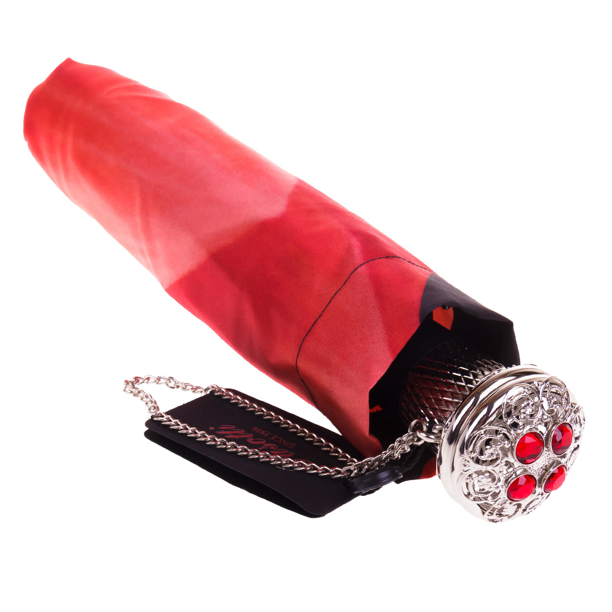 Pasotti Women’s Lux Red Dahlia Folding Umbrella with Jeweled Handle