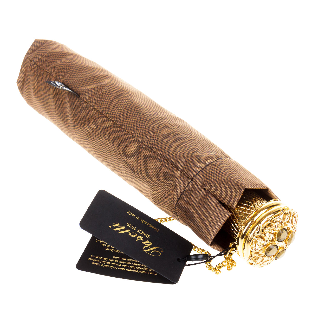 Pasotti Women’s Beige Lux Folding Umbrella with Jeweled Handle