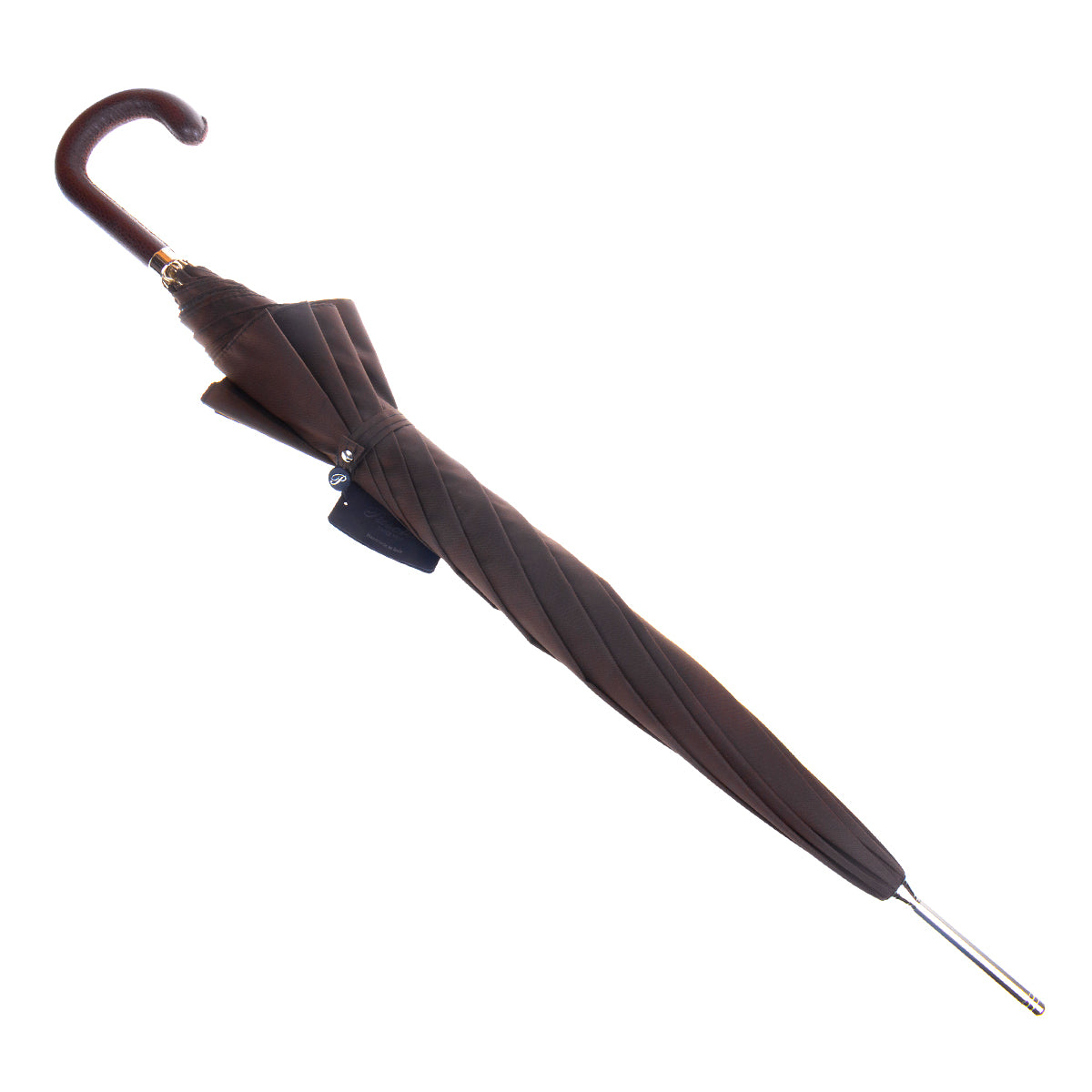 Pasotti men's brown cane umbrella with hand-stitched leather handle — 478-OXFORD-17-2