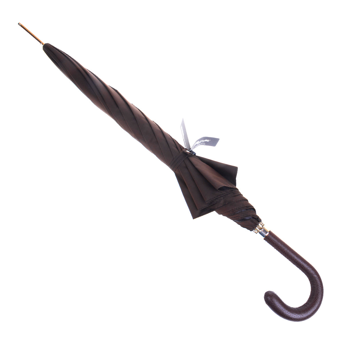Brown cane umbrella furled, secured with a fabric strap with snap — Pasotti 478-OXFORD-17-2