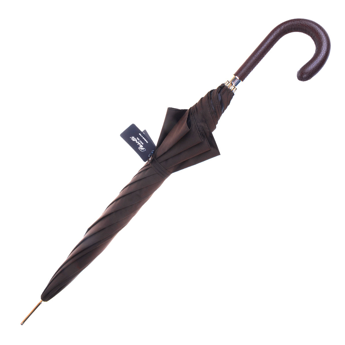 Pasotti Men's Brown Cane Umbrella with Hand-Stitched Leather Handle — 478-OXFORD-17-2