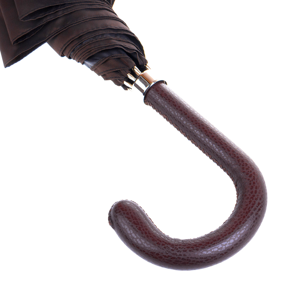 Pasotti Men's Brown Cane Umbrella with Hand-Stitched Leather Handle — 478-OXFORD-17-2