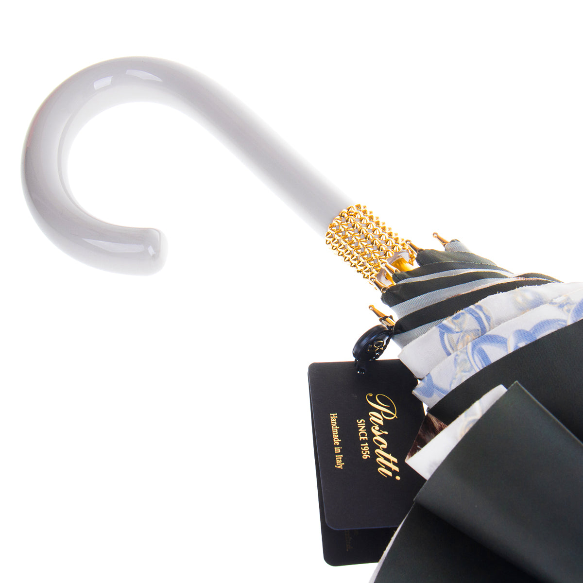 Pasotti Women's Golden Brown and Khaki Cane Umbrella with Leopard-Print Inner Canopy — 189-58002/9-2