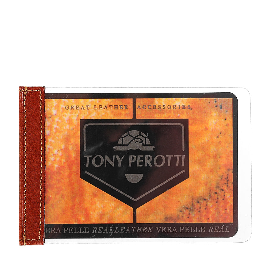 Tony Perotti Italico 1153 cognac wallet with branded packaging detail