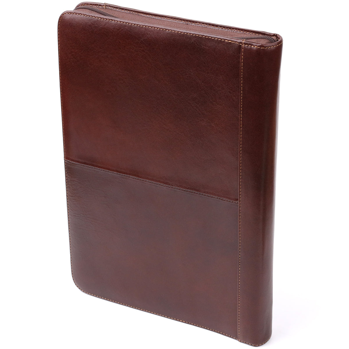 Back of the dark brown Italico 1278L padfolio — plain seamed leather panel with contrasting stitching