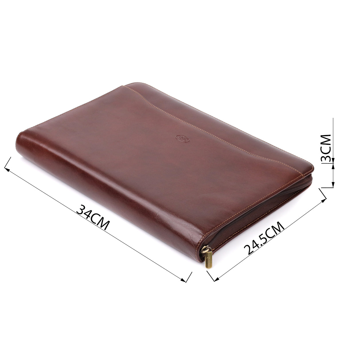 Dimensions of the Tony Perotti Italico 1278L padfolio — 34 × 24.5 × 3 cm