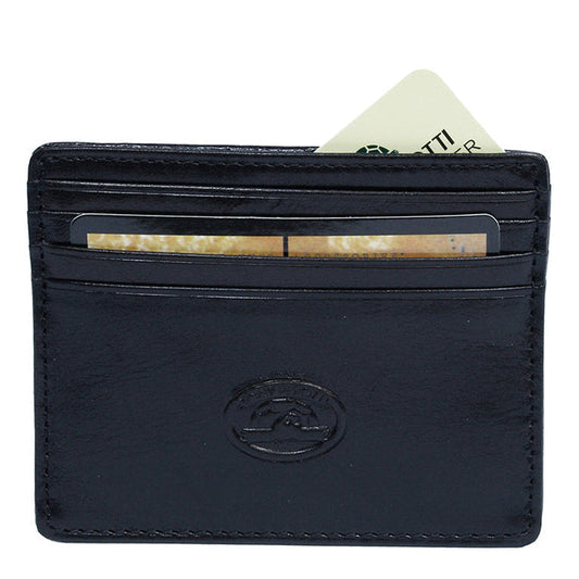 Tony Perotti black leather card holder Italico 2236 nero with multiple card slots, shown on a white background with cards partially inserted.