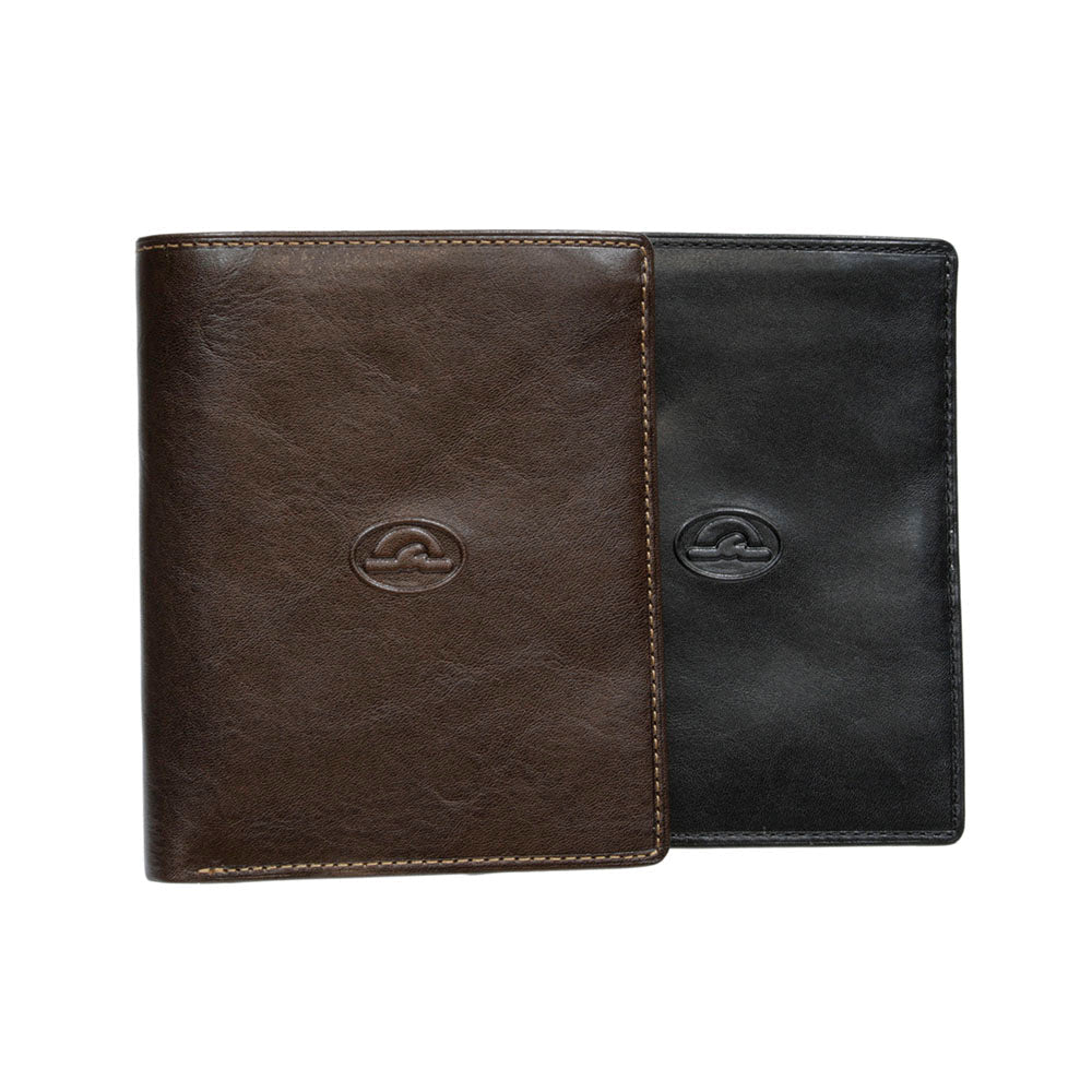 Tony Perotti Italico 2310 card wallet in both colours — dark brown in front, black behind