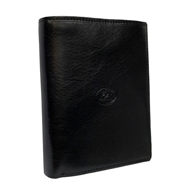 Tony Perotti Italico 2310 nero black leather card wallet — closed vertical format with the embossed turtle emblem and tonal stitching