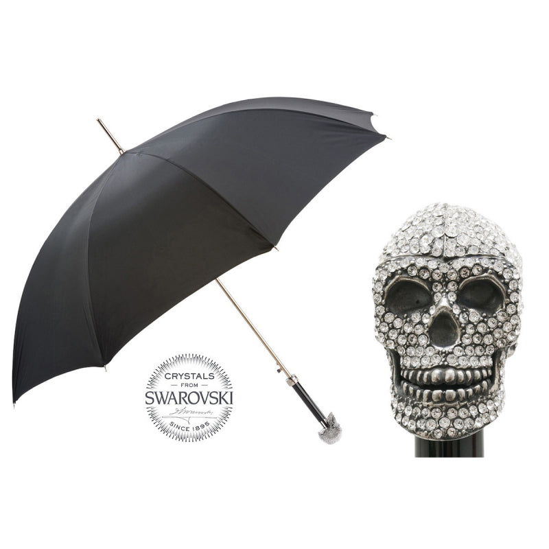 Luxury black Pasotti umbrella with Swarovski crystal skull handle - img 1