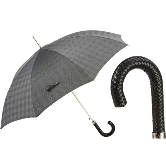 Luxury men's gray Pasotti umbrella with braided leather handle